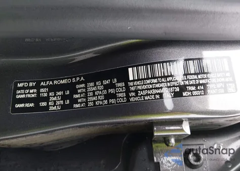 2021 Alfa Romeo Stelvio Ti Awd из США, поврежденный, VIN ZASPAKBN4M7D18739